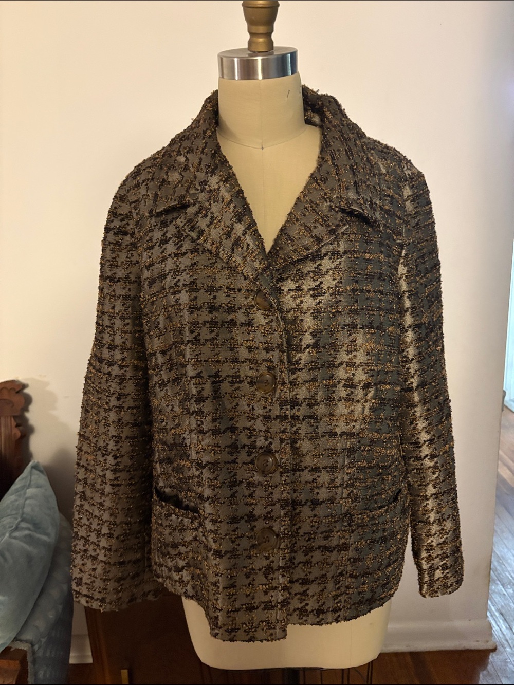 Chicos Brown Textured Tweed Jacket - Classic Coat size large (2 Chicos)